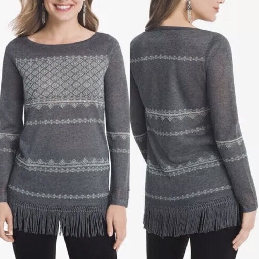 White House Black Market Women’s Embellished Fringe Tunic Sweater Sz L